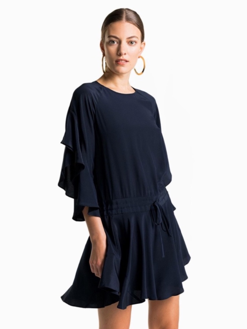 A.L.C. Cannon Draped-sleeves Silk Mini Dress In Midnight 10